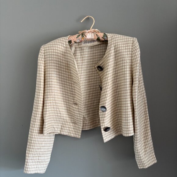 Vintage Givenchy Beige & Sand Gingham Cropped Jacket - Picture 4 of 13
